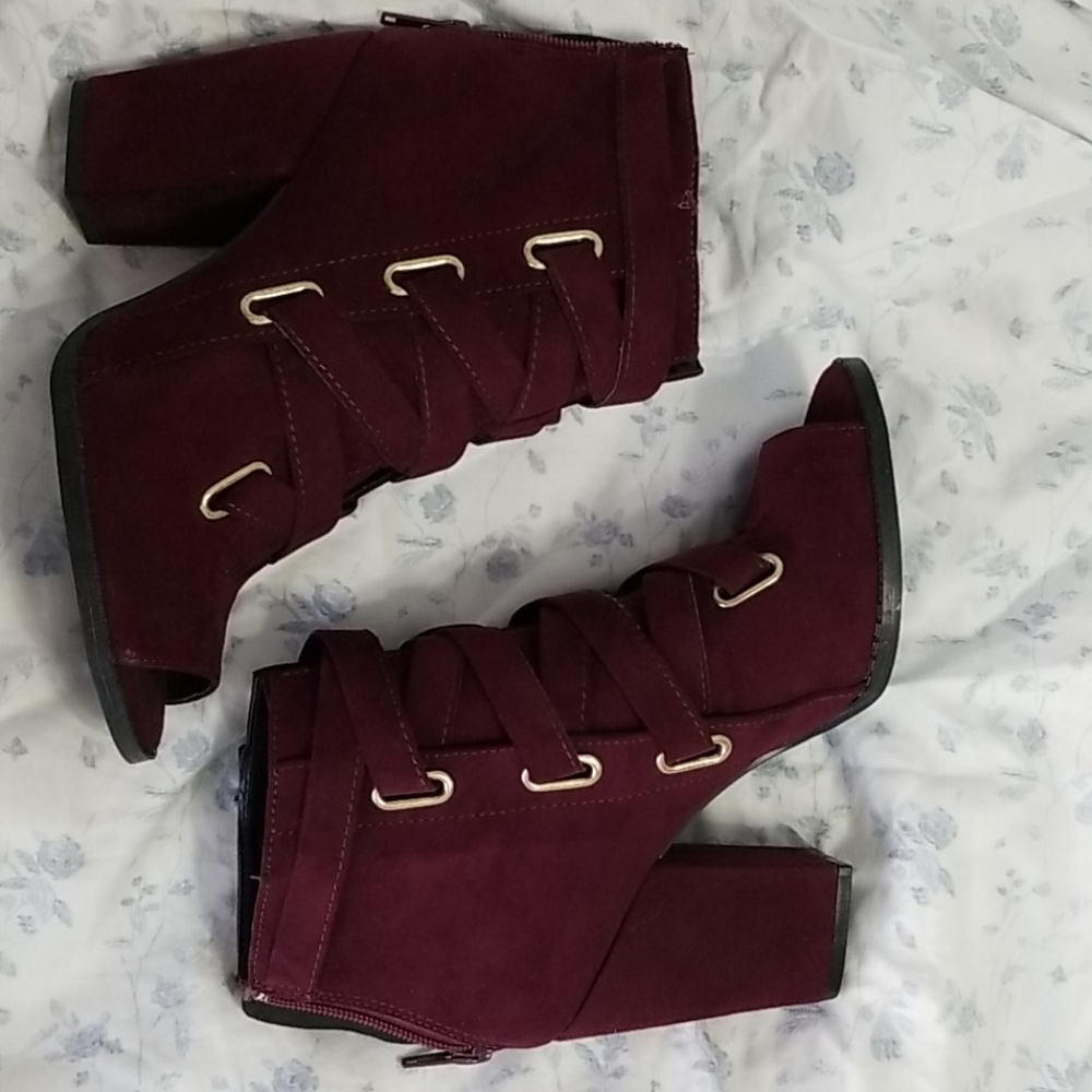 Wine ankle boots